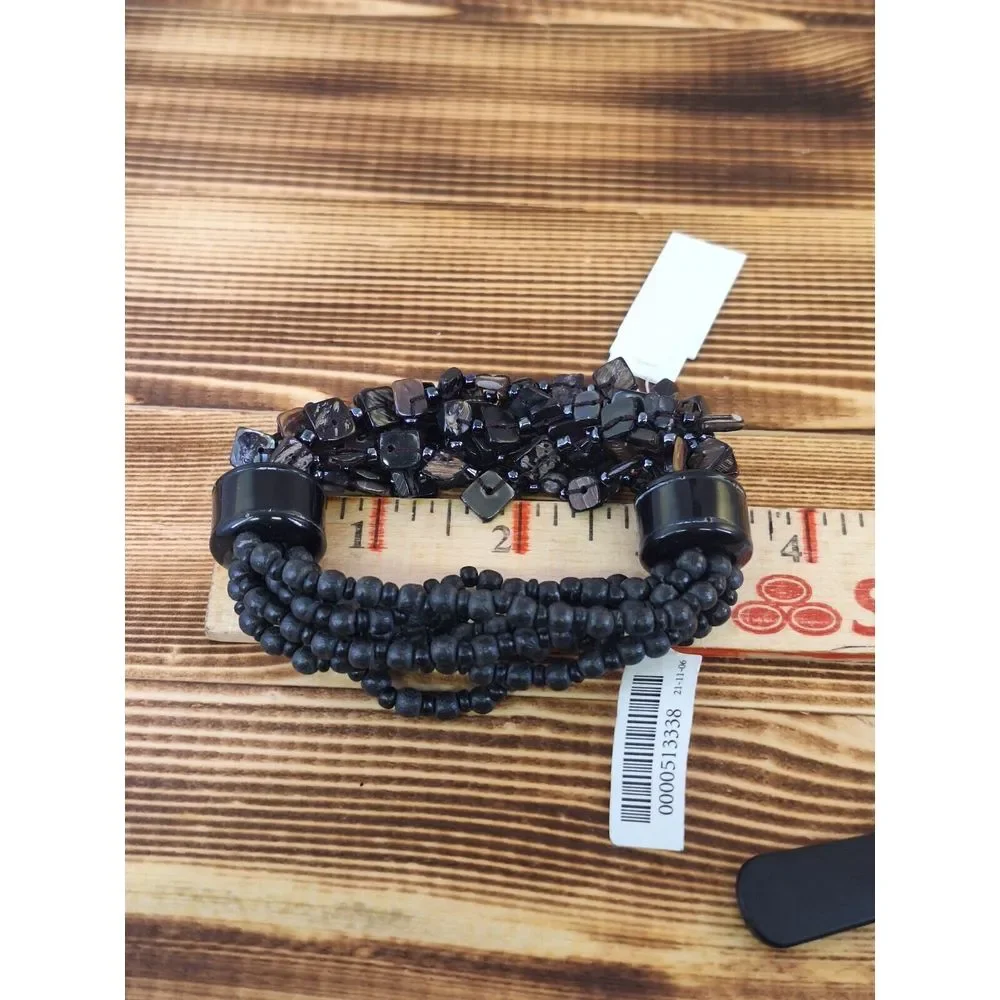 Vintage Multi Row Shell Chip Wide Stretch Bracelet 1.5